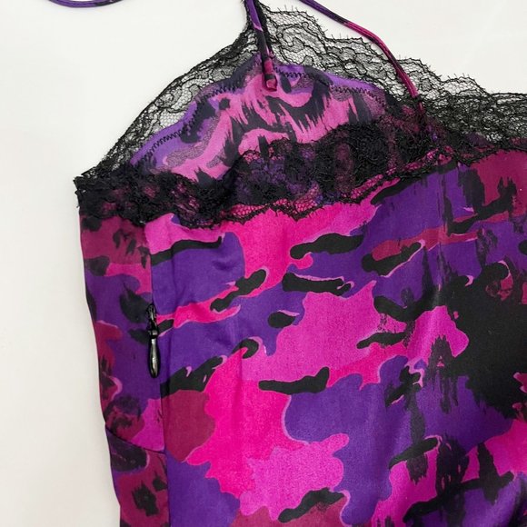 X Dana Buchman Y2K 90s Purple Leopard Print Silk Camisole Lace Trim - Size 8 - Picture 4 of 5